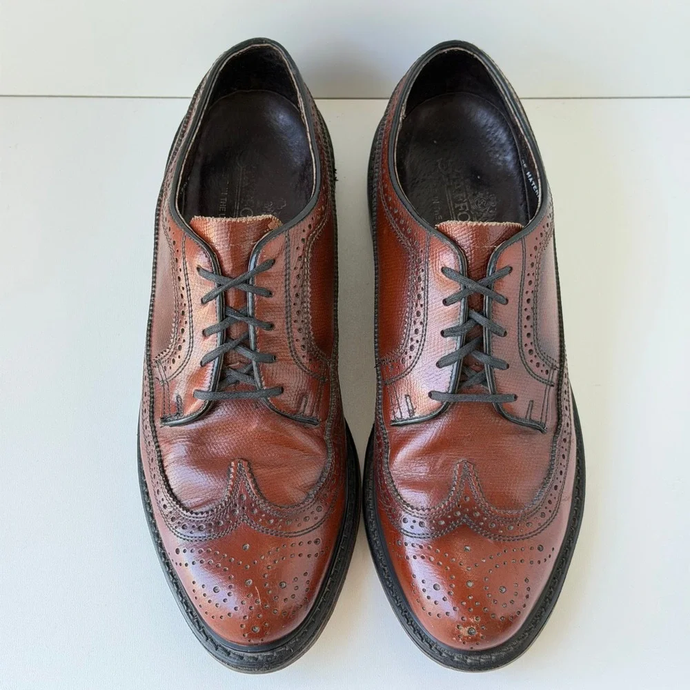 Vintage Stafford Wingtip Oxford Shoes Mens 9 Brown Leather Brogue Made in USA